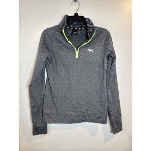 Victoria's Secret Pink‎ 1/4 Zip Pullover Gray w/Neon Green Trim Size Small